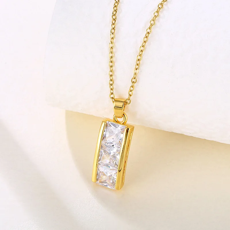 

HOVANCI Urbanity Bling Cz Square Cubic Stainless Steel Zirconia Women 18k Gold Plated Colorful Charm Zircon Pendant Necklaces
