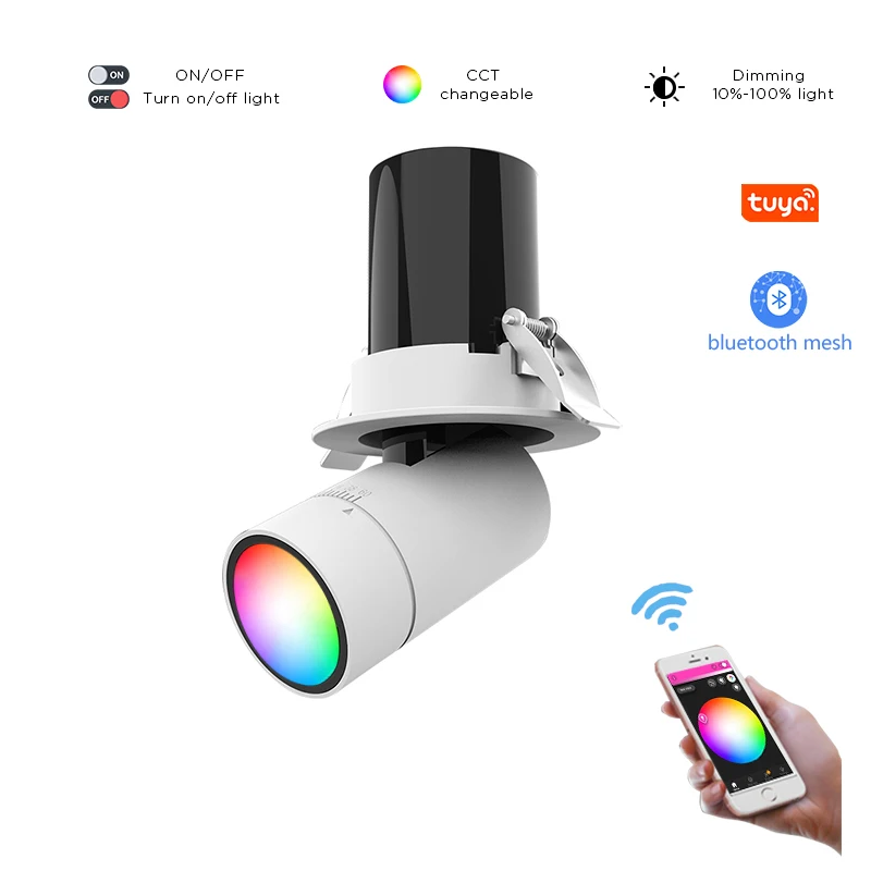 WiFi Smart wifi  LED Downlight Dimming Round Recessed Spot Light 7W RGB 2700K-6500K W + C light Compatible with Alexa