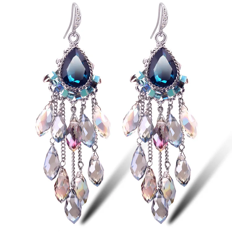 

new 2021 fashion sapphire drop-shaped crystal earrings.