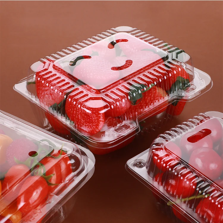 

Clear Blue Take Away Disposable Vegetable Cherry Tomatoes Packaging Box Plastic Fruit Container With Cover, Transparent