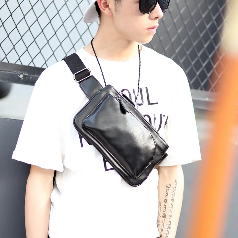 

Custom Waterproof PU Leather messenger Sling Bag Men Crossbody Chest bag, Black