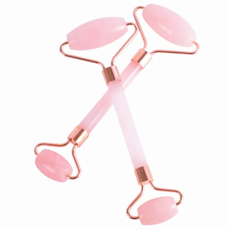

C&c Handle Held Slim Chin Double Welded Rose Quartz Facial Massage Natural Pink Jade Roller