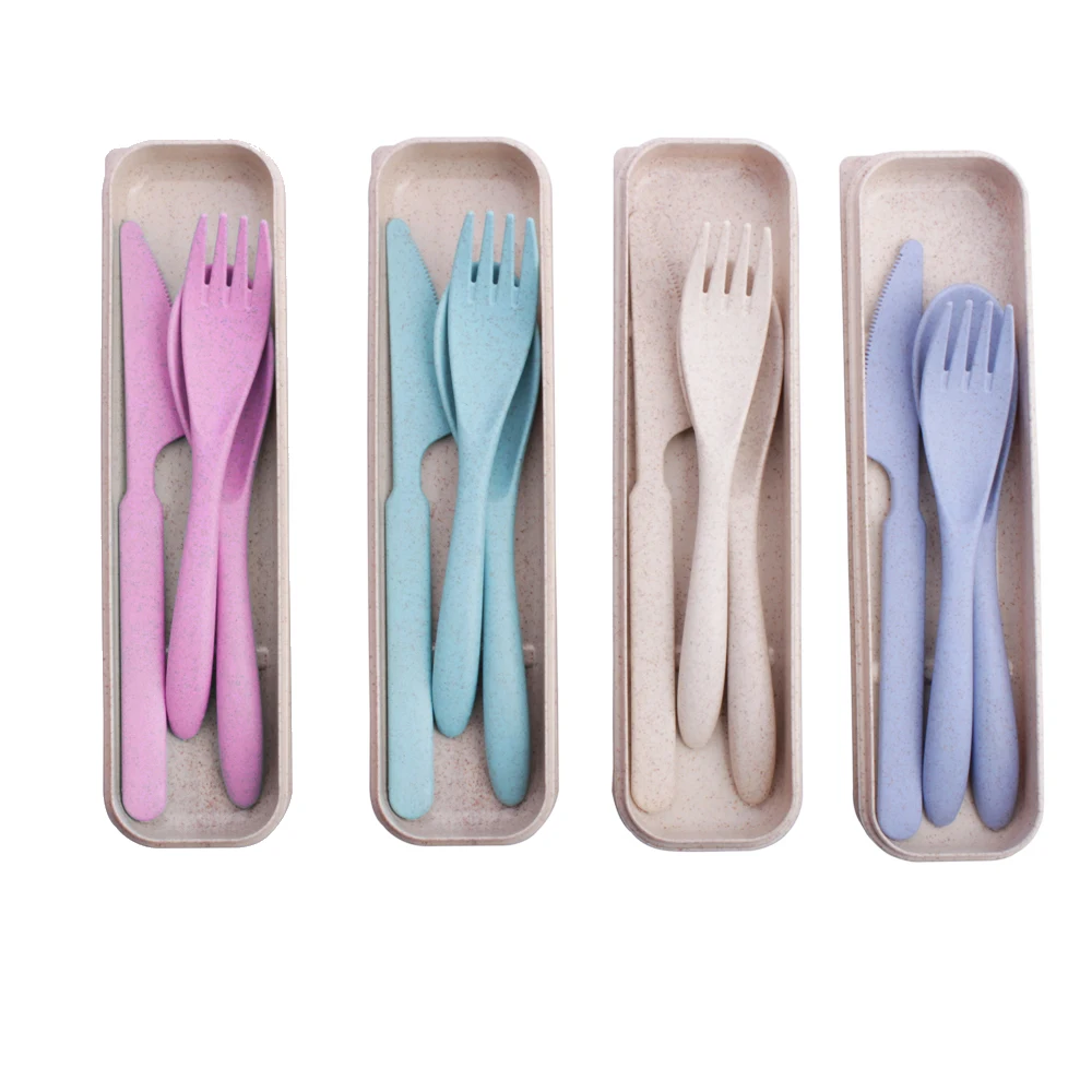 

Eco-Friendly Portable Flatware Knife Fork and Spoon Set eco Wheat Straw Cutlery set, Blue