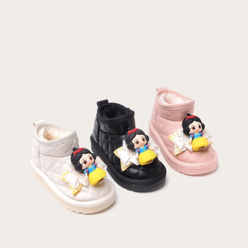

Fashion Warm Girls Indoor Outdoor Ankle Winter Children Boots Baby Cartoon doll cotton shoes thick warm short boots kids, Pink, brown, black