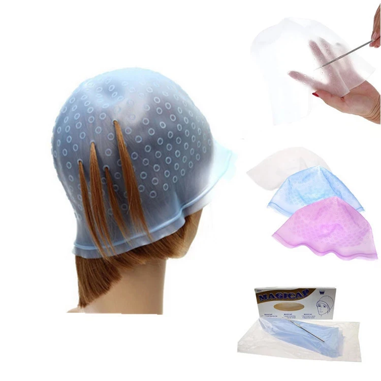 

Wholesale Barber Beauty Salon Soft Silicon Hair Dye Coloring Highlighting Cap With Metal Hook