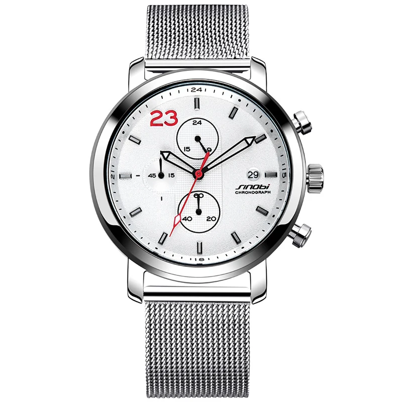 

Sinobi Chronograph Men Watche Casual Sport Wristwatch Calendar Stainless Steel High Quality Quartz Watch Mens Kol Saati S9765G