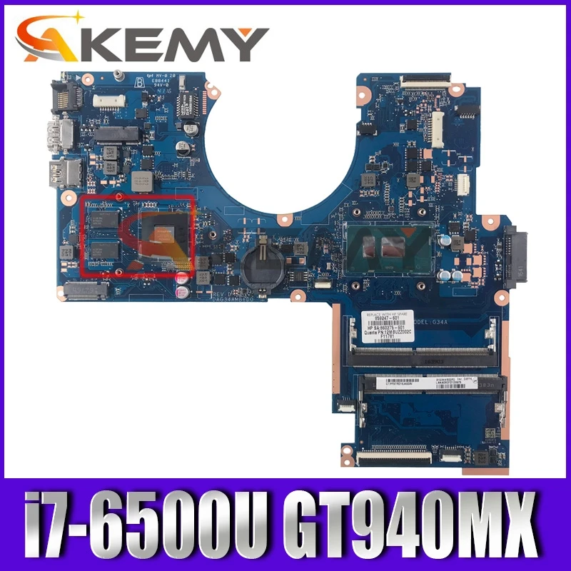 

TPN-Q172 For HP PAVILION 15-AU G34A Laptop Motherboard DAG34AMB6D0 CPU i7-6500U GPU GT940MX DDR4 856227-601 100% Fully Tested