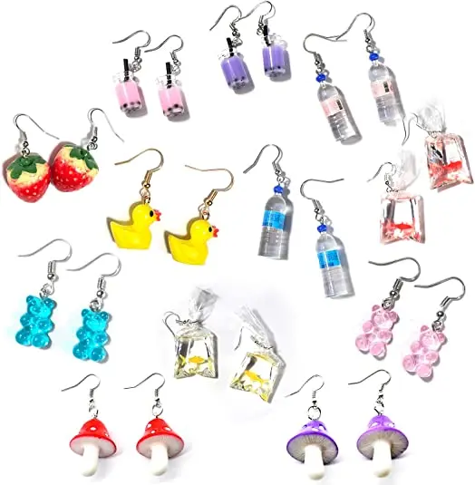 

Funny Goldfish Weird Cute Earrings Gold Plated Custom Water Bottle Earrings Milk Tea Dangle Earrings For Girls Women, Picture shows