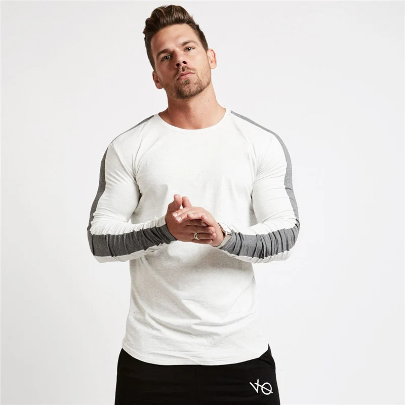 

High Performance Color Block Sweatshirts Full Sleeve T Shirt Crewneck Sweatshirt Fitness Clothing Men T Shirt, As picture