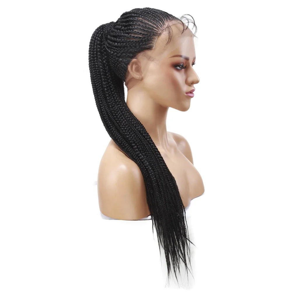 

Long Box Braided short curly baby hair with closure 360 natural heat resistant full frontal lace front synthetic wigs