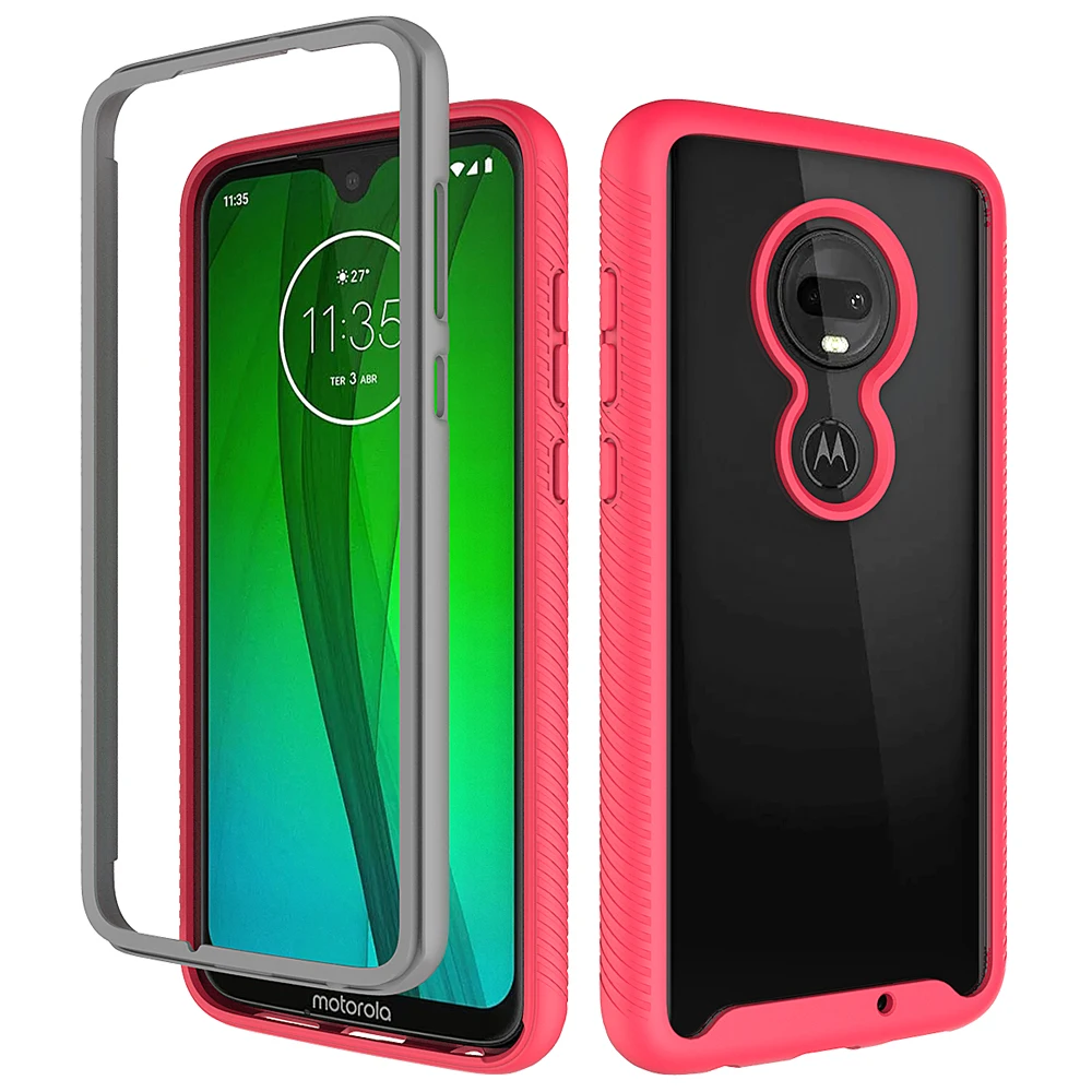 

For T-Mobile Revvlry+ Case, Clear Back TPU Bumper PC Front Frame Full Body Rugged Hybrid Cover Phone Case for Moto G7 Plus / G7