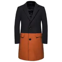 

Autumn and winter men's long contrast color stitching woolen trench coat