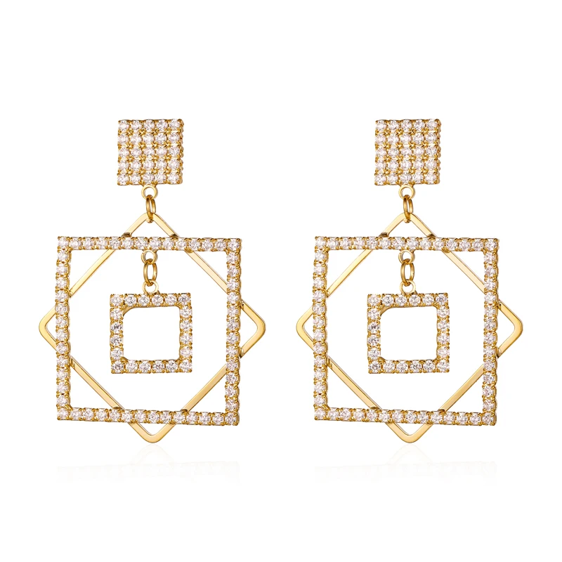 

Geometric Double Square Shaped Cubic Zirconia Micro Pave CZ Stud Earrings For Men For Women 14K Gold Plated Sterling Silver 6MM