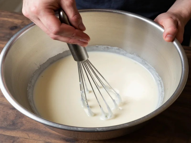 Hand whisking heavy cream in chilled metal bowl