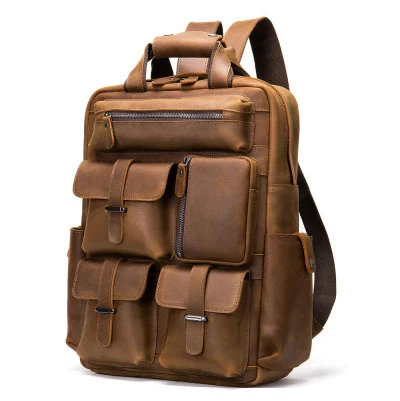 

2021 High quality wholesale Fashion vintage men genuine leather backpack