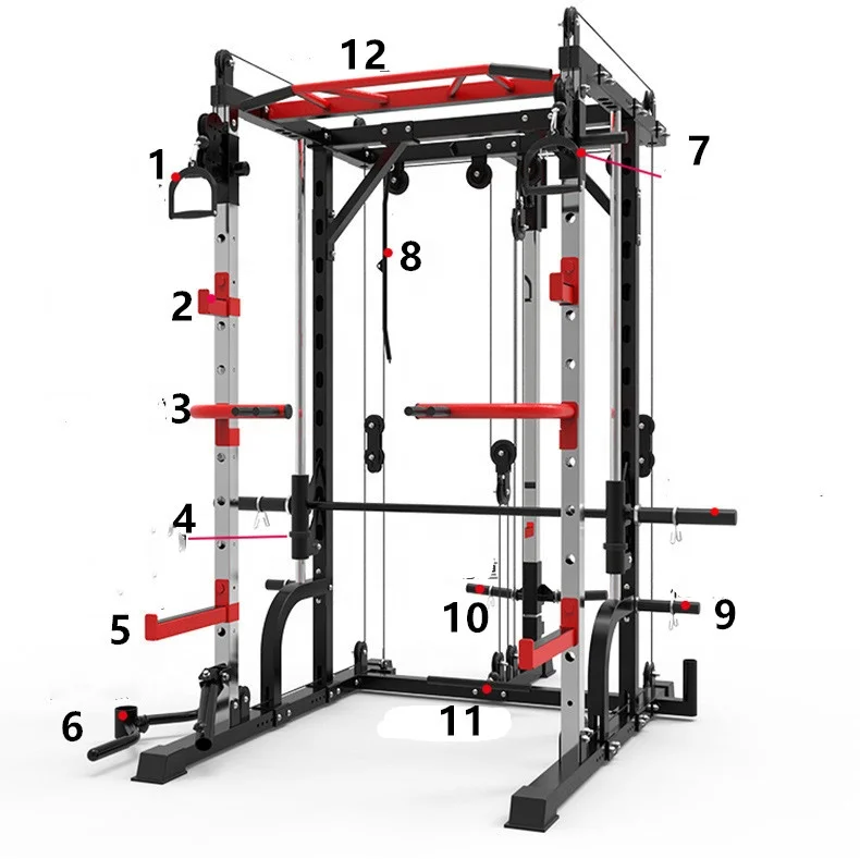 

Smith Machine Functional Trainer Power Cage Adjustable Weight Bench Commercial Gym Machine, Optional