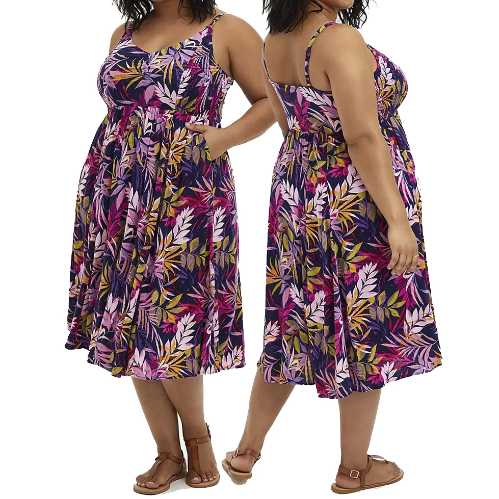 

Foma Clothing TB5319 plus size  Women's fashion casual sexy V-neck Spaghetti Strap floral print casual dresses