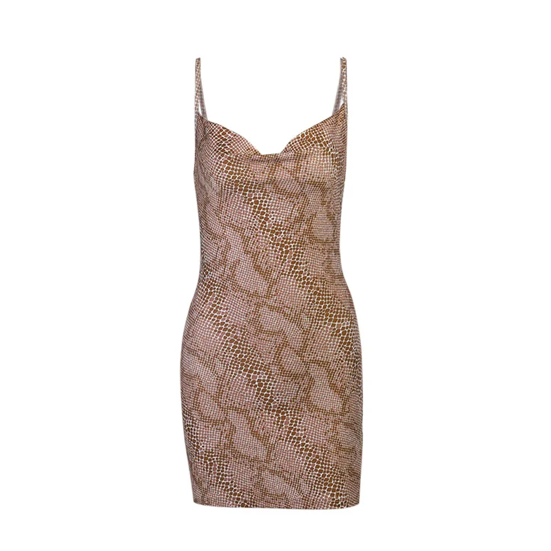 

European American Fashion Summer Snakeskin Pattern Dress Sexy Women's Backless Suspender Dresses