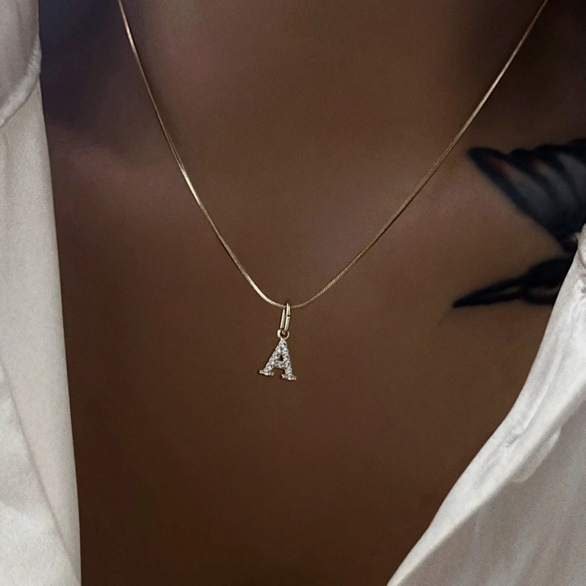 

Dazan New Ins Wholesale 18k Gold Plated Stainless Steel Iced Out Initial Letter Diy Zircon Pendant Snake Chain Necklace Women