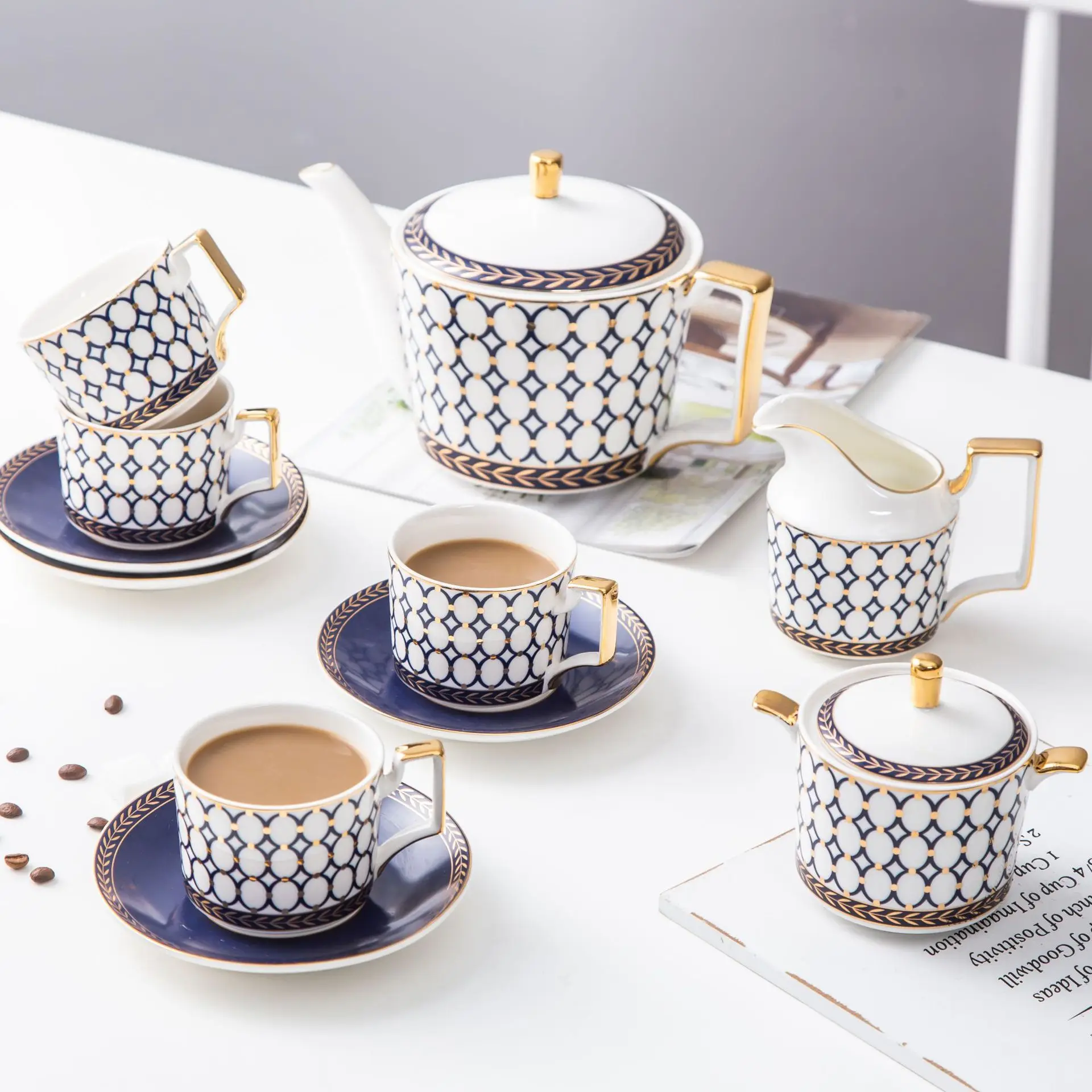 

15pcs Luxury European Porcelain Coffee Cup Set and Saucer Ceramic Coffee Pot Set