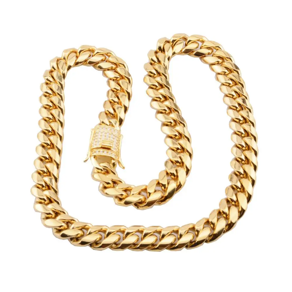 

8mm 10mm 12mm 14mm 16mm 18mm 18-30inch Iced Out Full Cubic Zircon Gold Plated Stainless steel Miami Cuban Link Chain Necklace