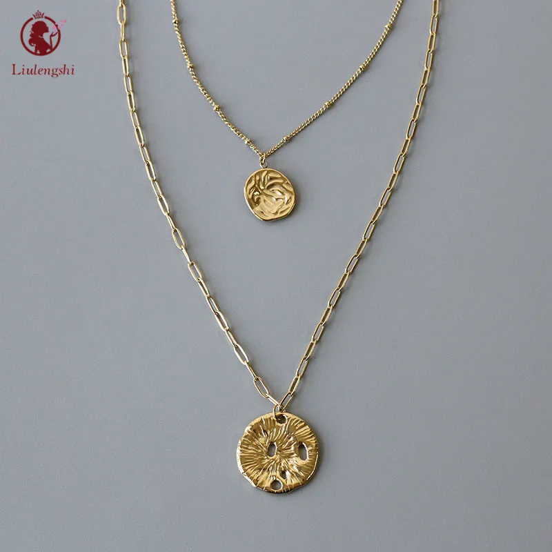 

Personalized Design Stainless Steel Coin Pendant Necklace Titanium Steel Gold Plate Irregular Disc Pendant Necklace