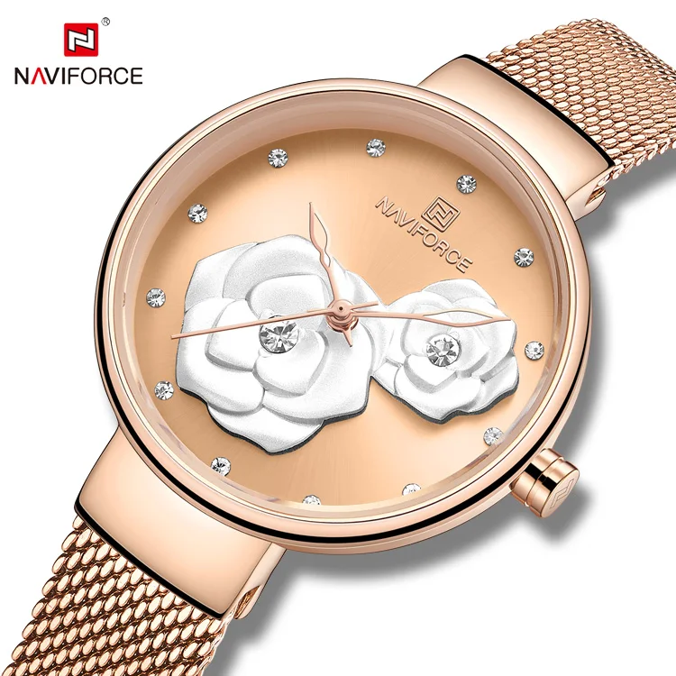 

New NAVIFORCE 5013 women watches Quartz Ladies Stainless Steel Mesh Flower for Gift Watch 2020 reloj mujer