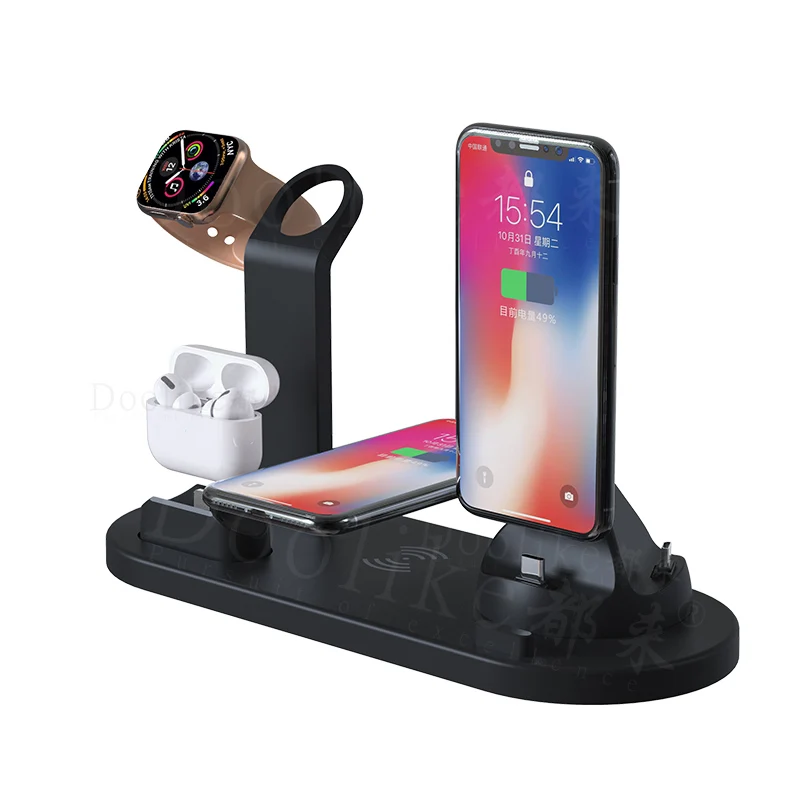 

New Arrival 3 in 1 Docking Station Wireless Mobile Phone Charger For Apple Watch Stand With Dock For iPhone For Air Pods Pro, Black white
