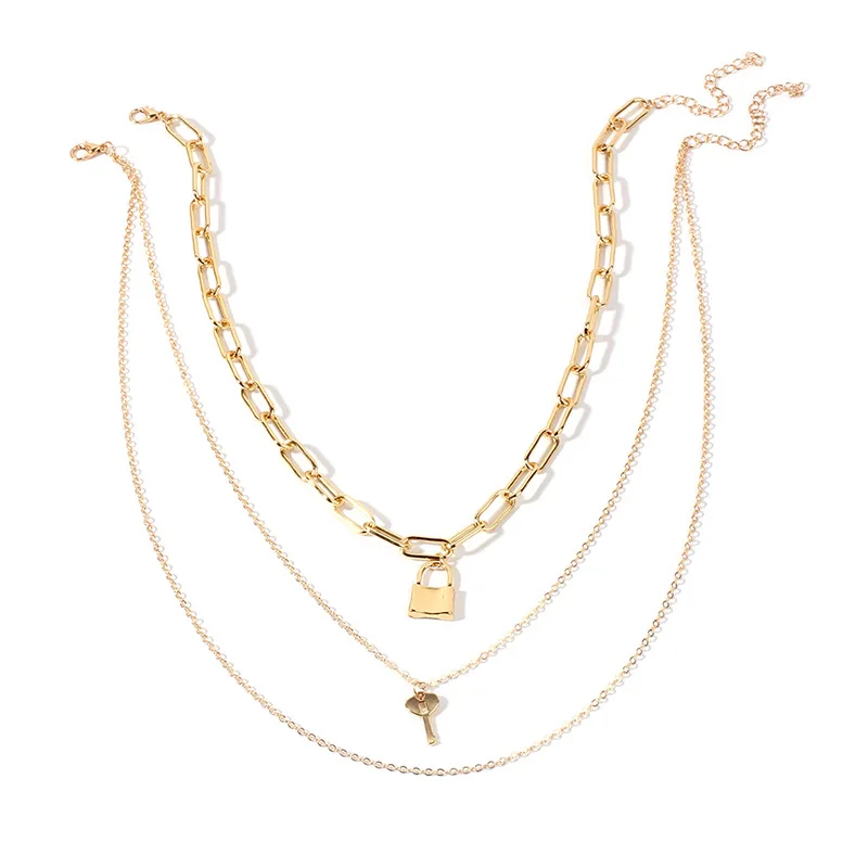 

Best Selling Multi-layer Key Lock Necklace Stacking Chain for Women, Picture