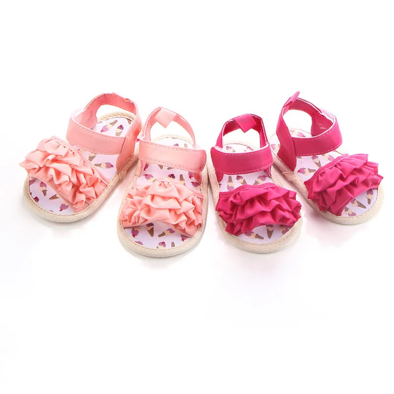 

New designed cotton fabric Lace flower 0-2 years girl toddler prewalker toddler sandals, Pink, hot pink,