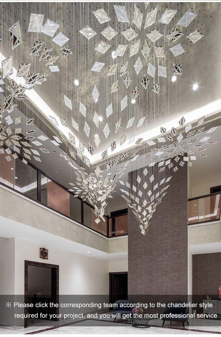 Factory supply luxury hotel lobby K9 crystal custom Big project chandelier pendant light