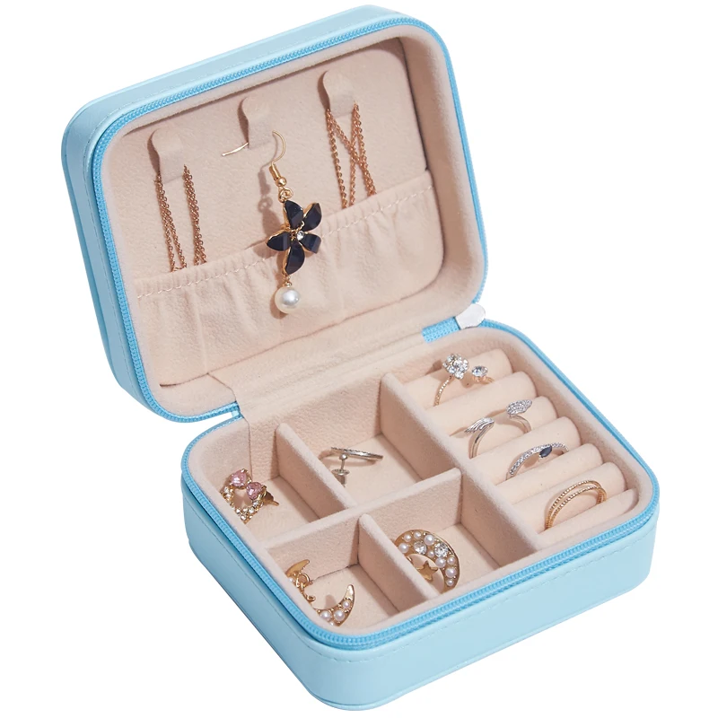 
Custom Small Lady Pu Leather Simple Earring Ring Necklace Storage Jewelry Packaging Box Case Travel Jewellery Organizer 