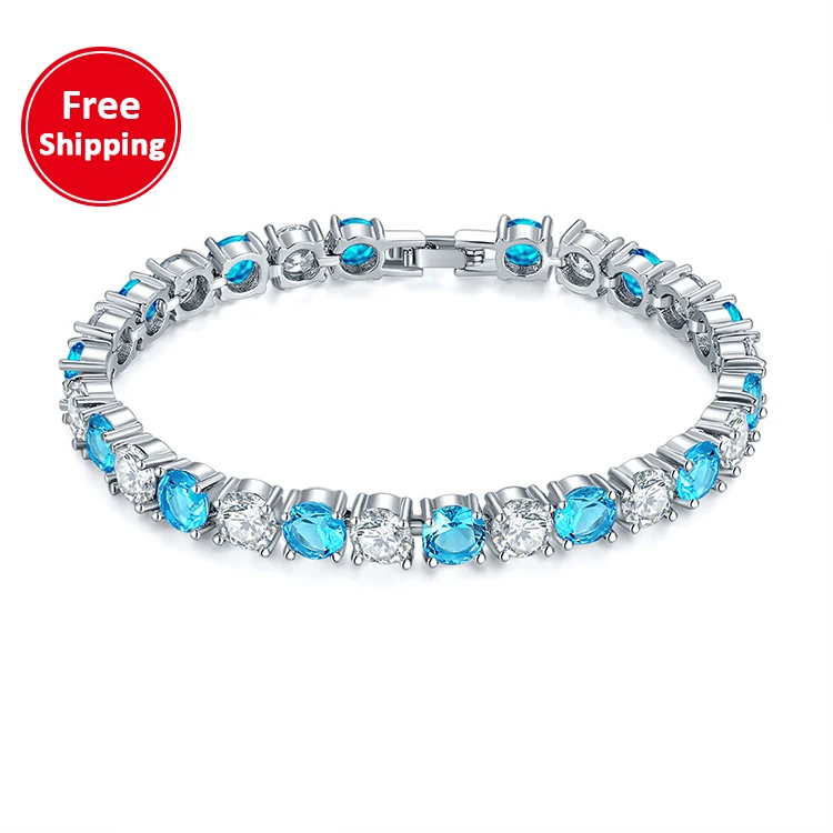 

2021 hot sale banquet wedding crystal single round diamond colorful zircon 8mm tennis charm bracelet, Optional