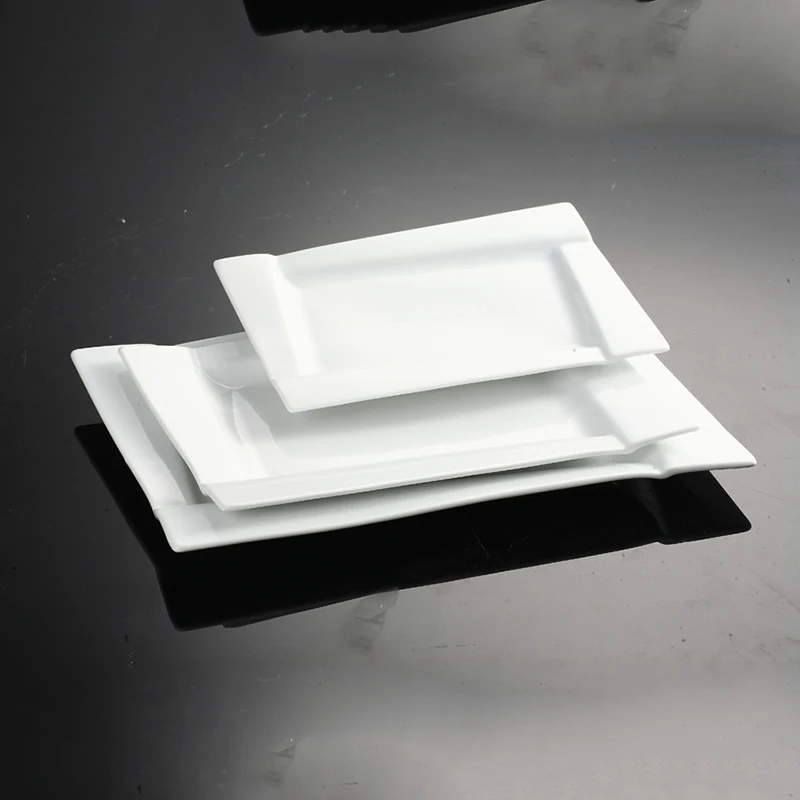 

New Design Rectangle Irregular Edge White Porcelain Dinner Plates For Restaurant Hotel