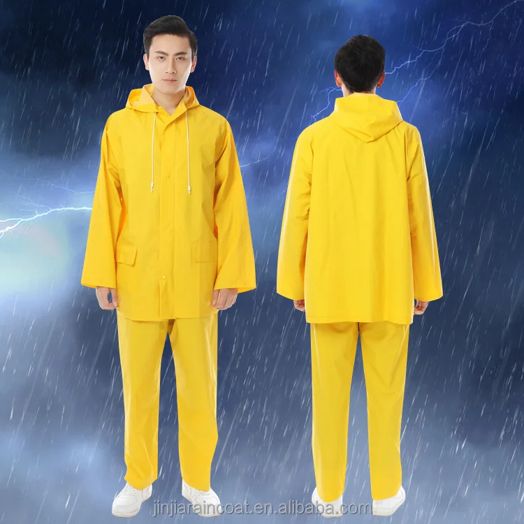 

customized impermeable reusable hooded PVC polyester farm yellow raincoats with pant, Yellow,or customized color