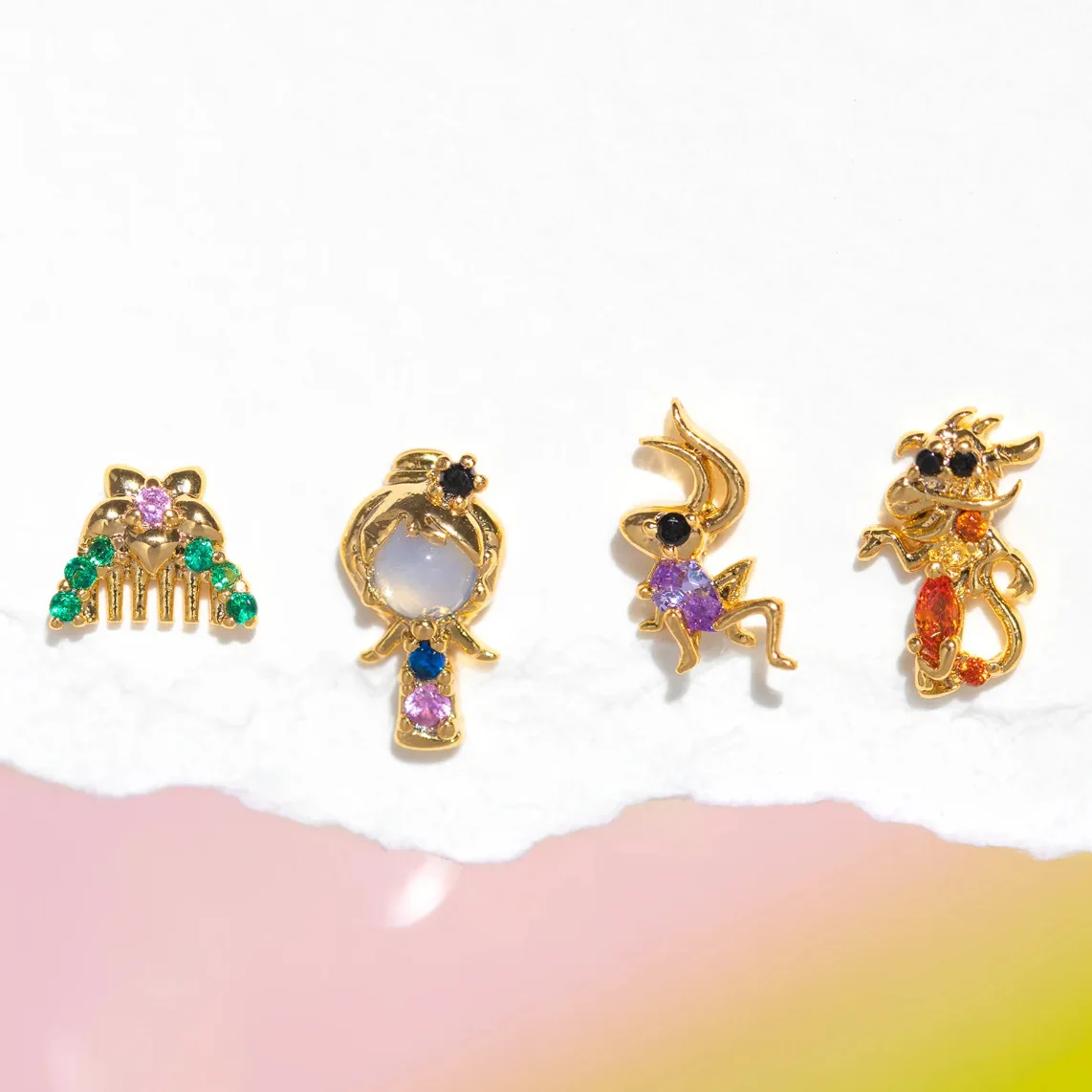 4Pcs/Set 2023 Cartoon Princess Zircon Stud Earrings for Women's Fashion Jewelry 18k Gold Plated Multi Earring Set for Women