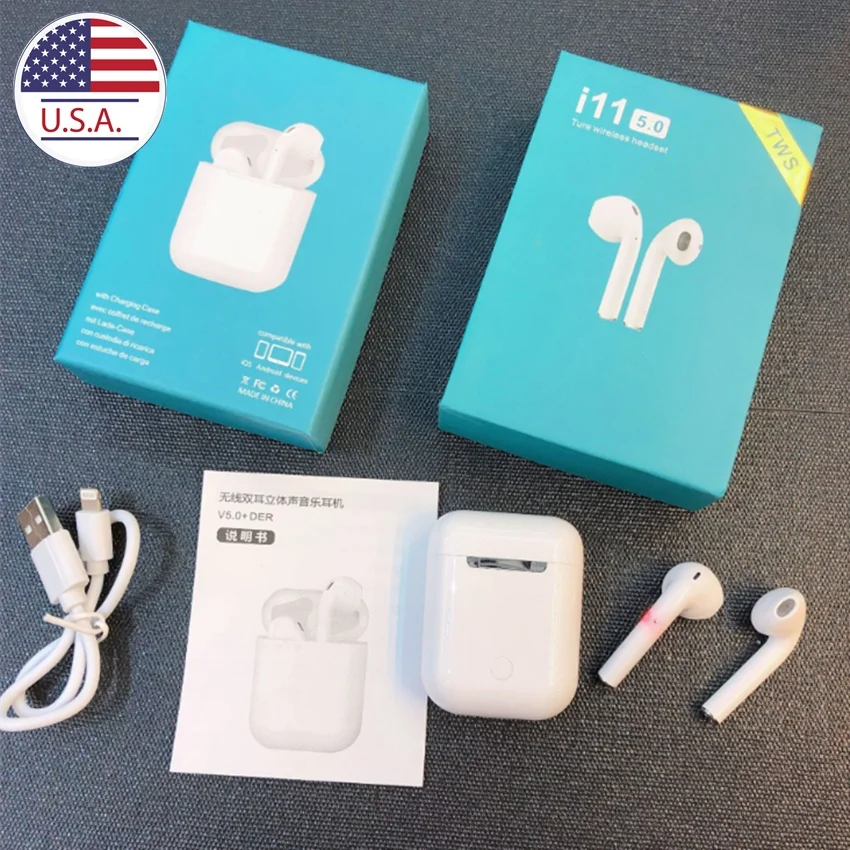 

Model i11 Cheap earbud TWS (True Wireless Stereo), White, black, red, green.