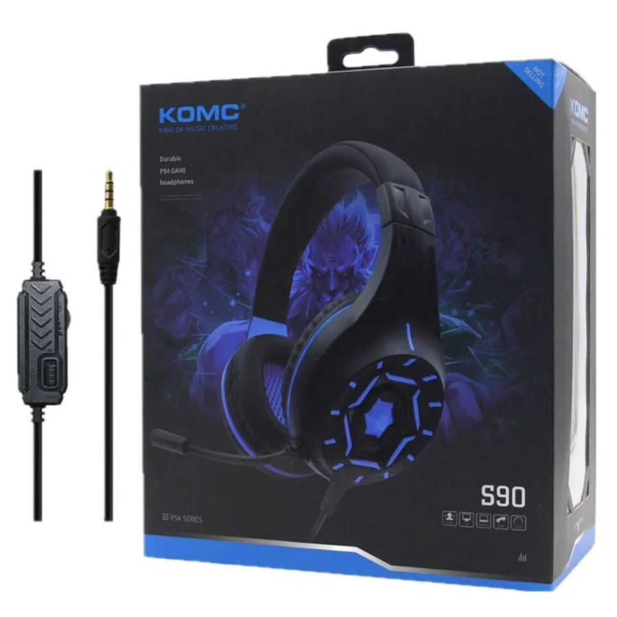 

Amazon Best-selling Headphone Komc S90 Over-Ear Stereo Gamer Headphones Wired PS4 Gaming Headset with Microphone for PS4/PC, Blue/red