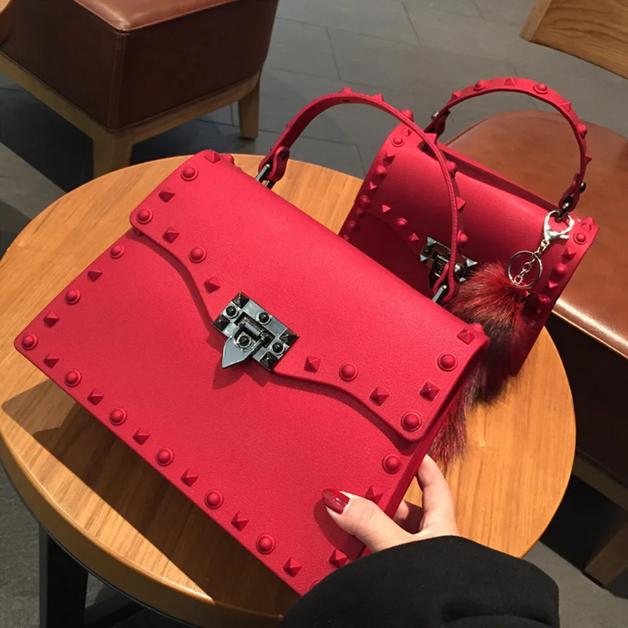 

Fashion luxury rivet chain lady colorful bags candy women jelly purses purse shoulder handbags bag, Candy or custom