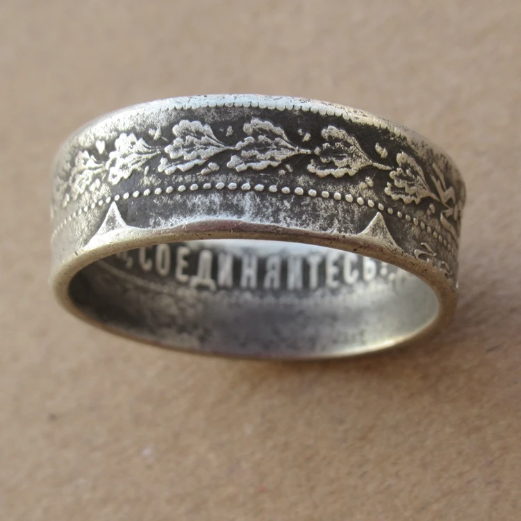

Handmade from Russian 1 Ruble Antique Silver Plated Ring Handcrafted US Size 8-16# Coin Rings
