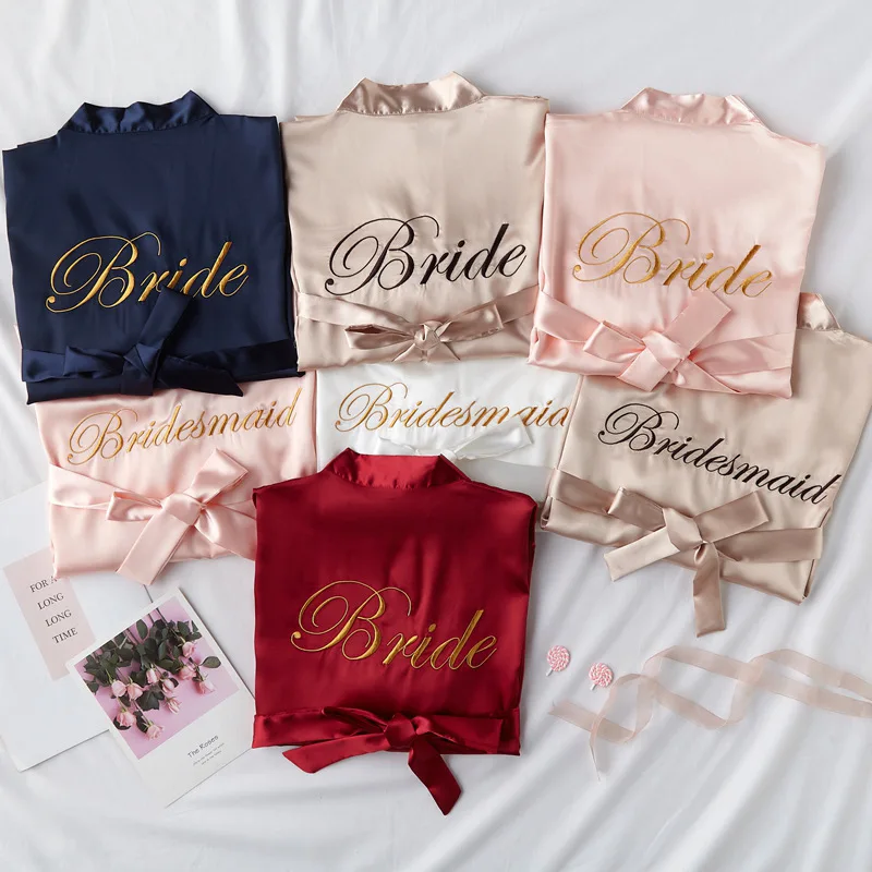 

Silk personalized Embroidery satin robe women wedding Bride and Bridesmaid Robes