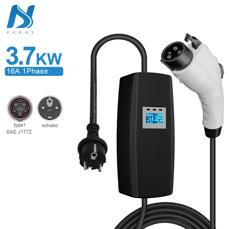 

Khons ev charger 16a 32a ac level 2 ev charger 3kw 7kw portable electric car charger type 1J1772