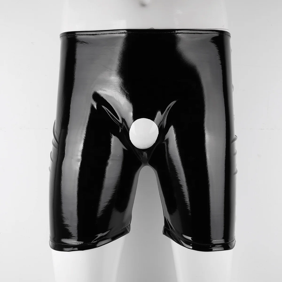 

Black Men Shiny Patent Leather Open Penis Hole Long Leg Boxer Short Panties Men Underwear Sexy Boxer Briefs Sexy Custom