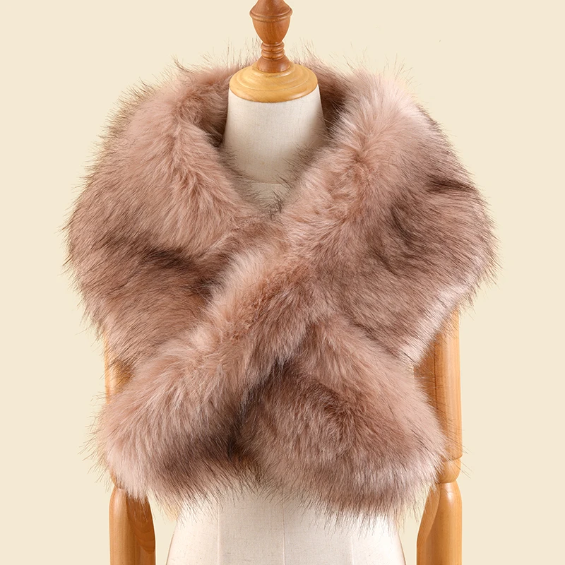 
Fashion New Color Elegant long hair soft faux fox fur Scarf shawl for Women winter warm 