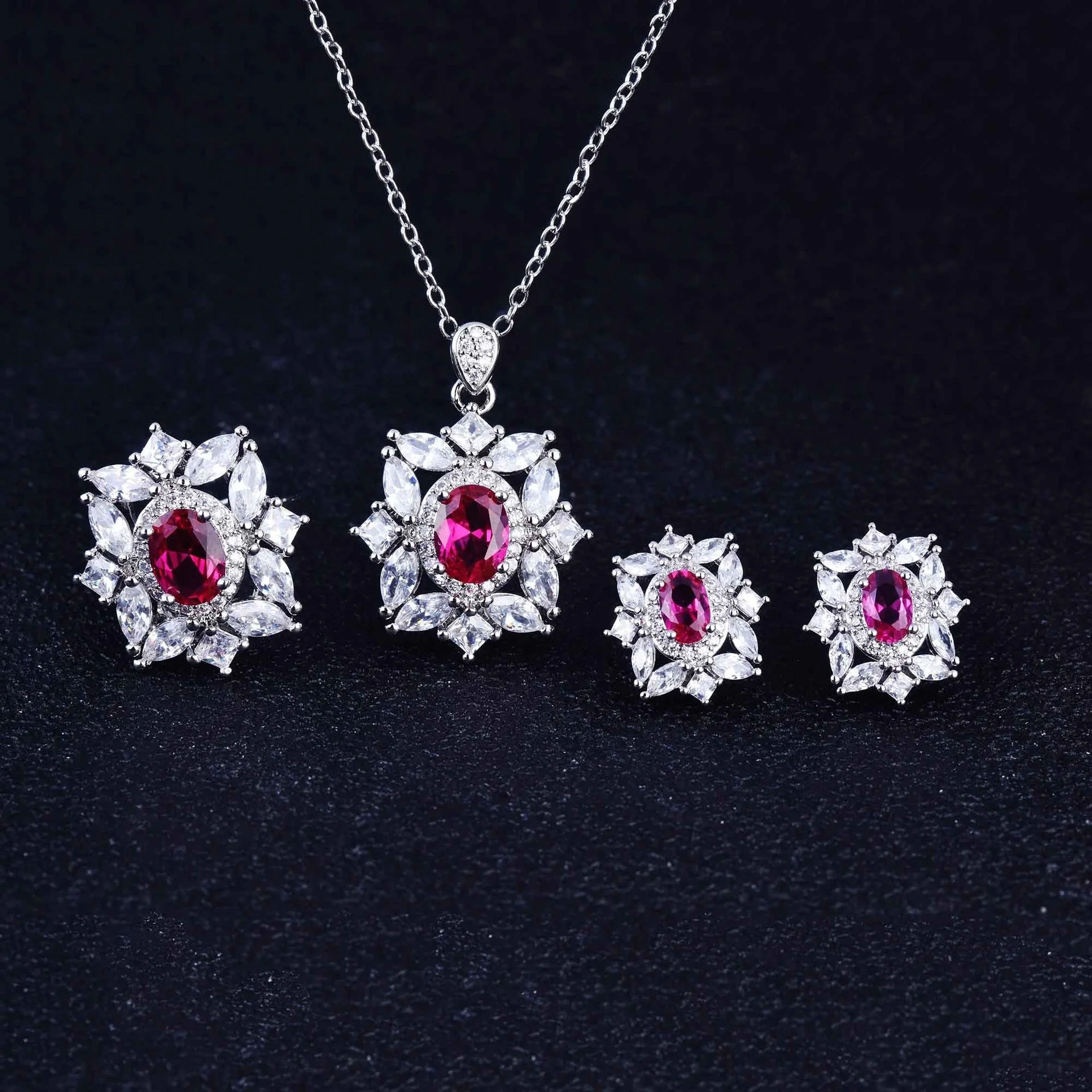 

New Fashion Luxury Temperament Colorful Treasure Jewelry Set Adjustable Ring Earrings Pendant Necklace For Women Gift, Customized color
