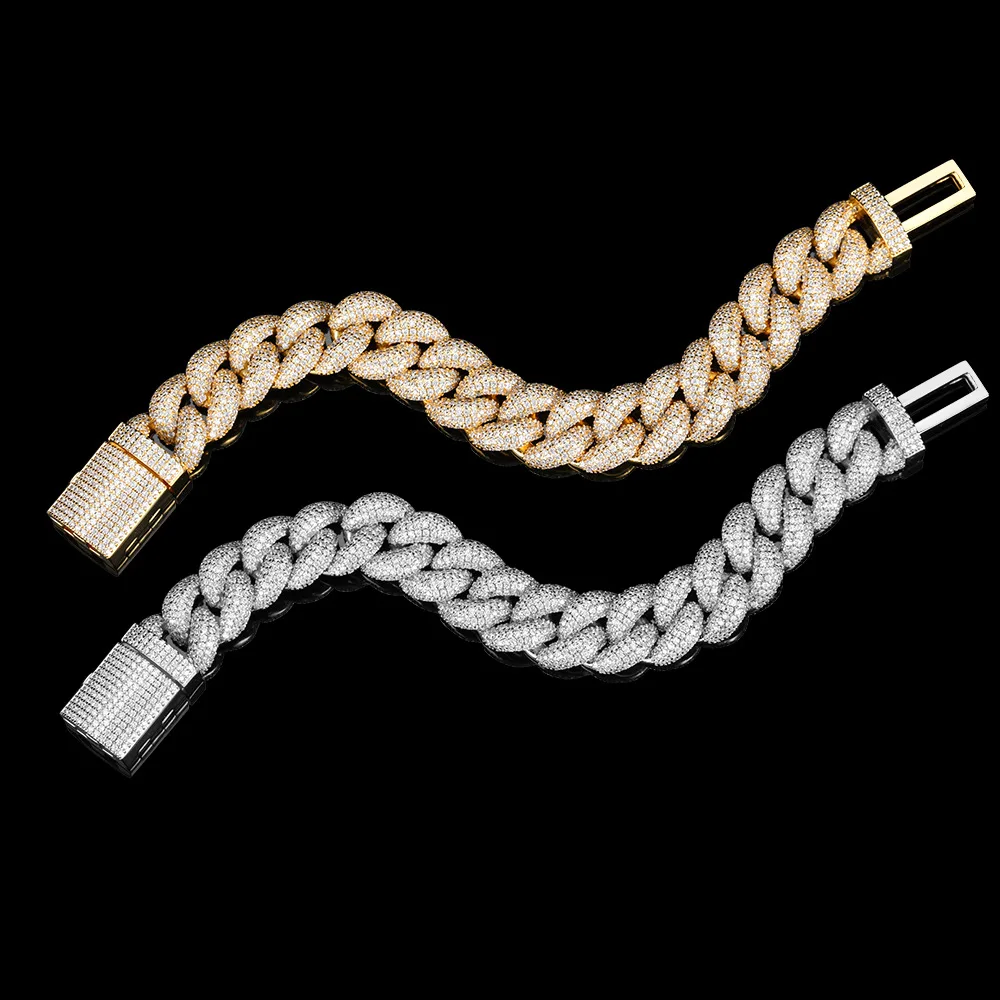 

Hip Hop 18mm Cuban Diamond Bling Bangles Jewelry Chunky Gold Bracelets White Gold Iced Zircon Mens Luxury Bracelets