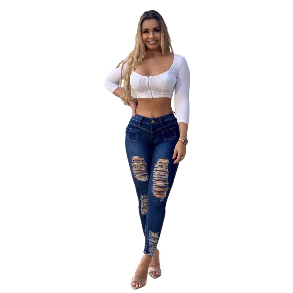 

High Quality women jeans Skinny Hole Comfort jeans pant High Waist Stretch Butt Lift jeans for women