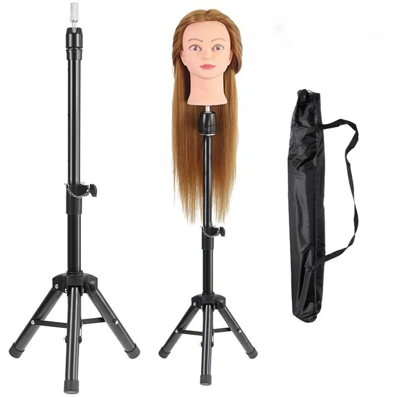 

Adjustable Black Steel Pipe Tripod Stand For Hairdressers Mannequin Head Strong Adjustable Wig Tripod Stand