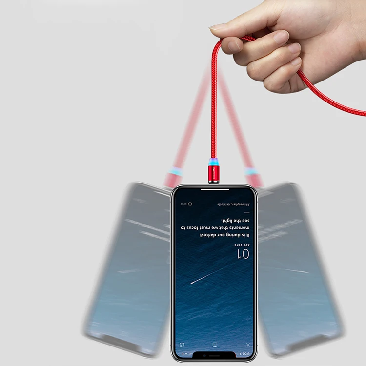 
3 in 1 Self Wrapping Portable Easy-Coil Self Winding Magnet Cable LED Flowing Light Magnetic Charging Cable 