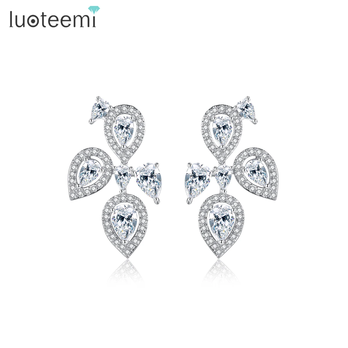 

LUOTEEMI Stud Cubic Zirconia Woman Fashion Earing Popular Trendy Jewelry Zircon Lady Simple Flower Earrings